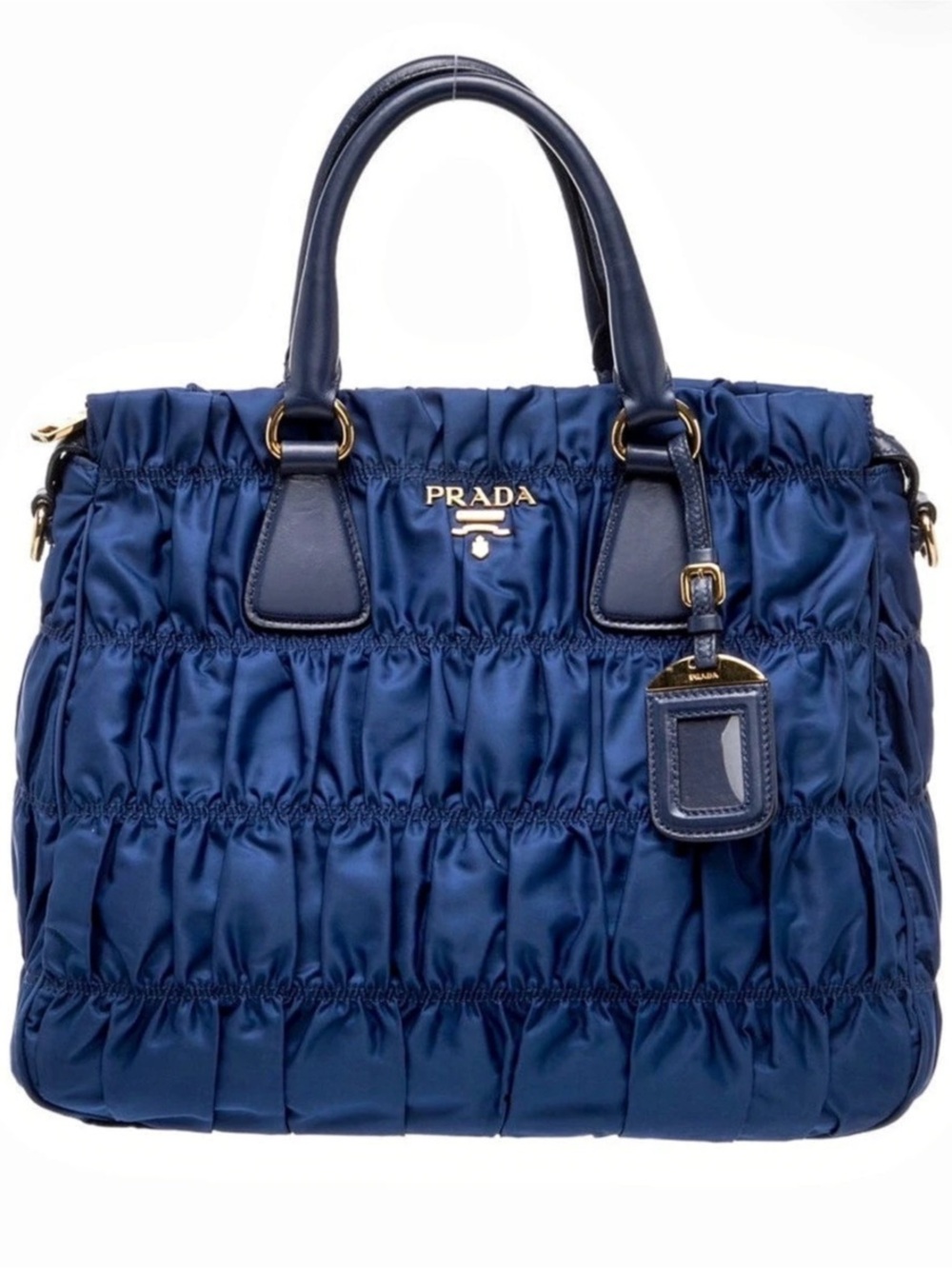 Beautiful Blue Prada Tessuto Gauffre Ruched Bag Purse